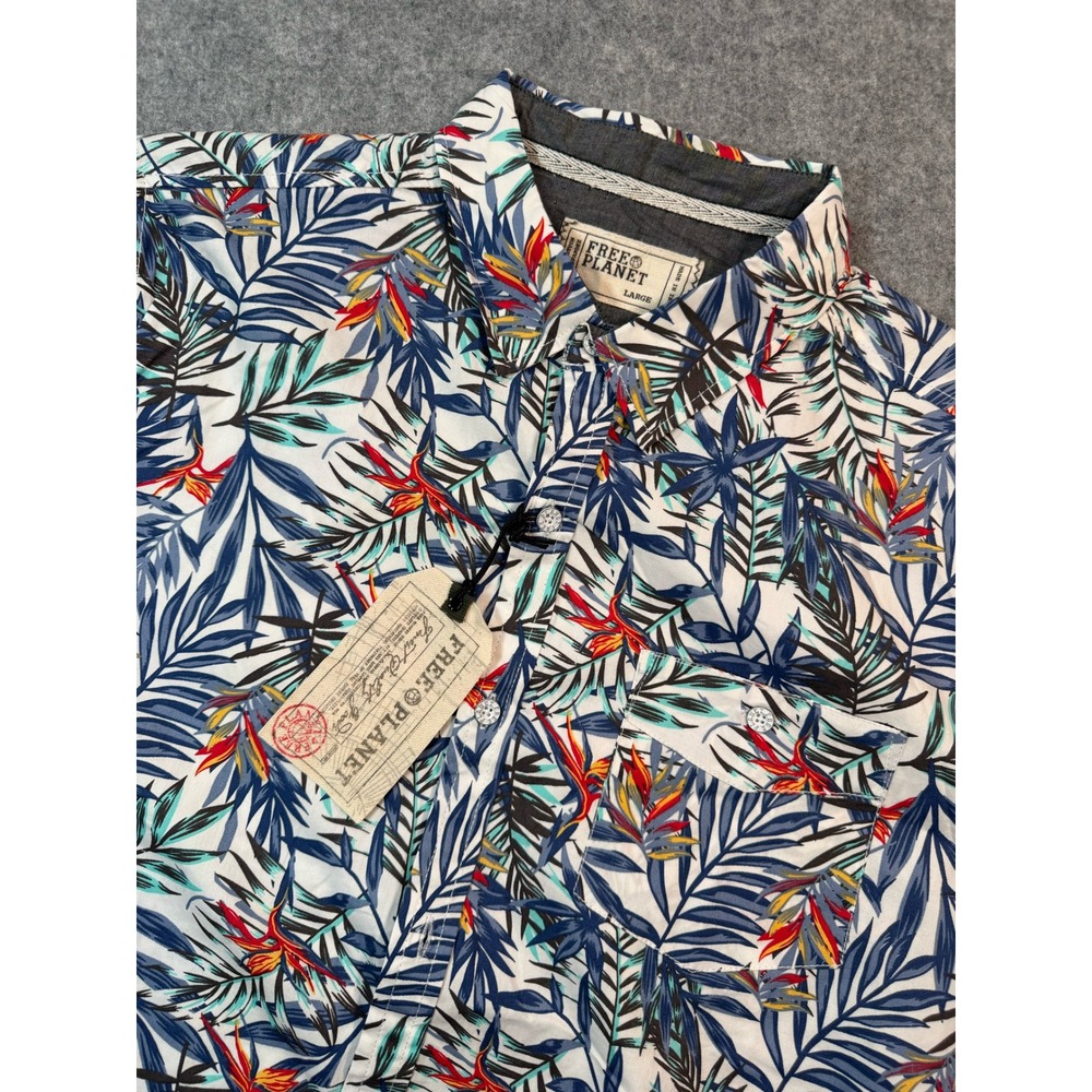 Free Planet Mens Tropical Bird of Paradise Palm Print Button Down Shirt‎ L NEW